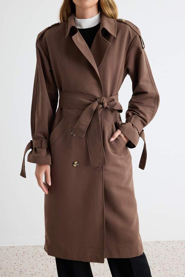 Kahverengi Oversize Kuşaklı Trençkot TWOSS21TR0005 - 3