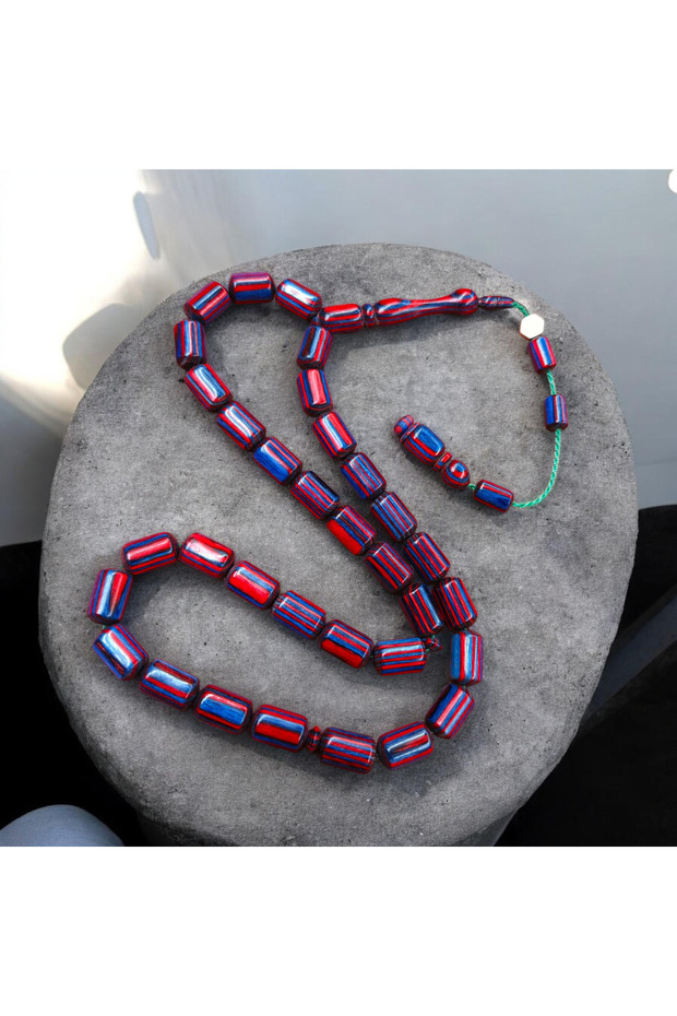 Maroon Blue Capsule Cut Rosary Made of Camphor Wood