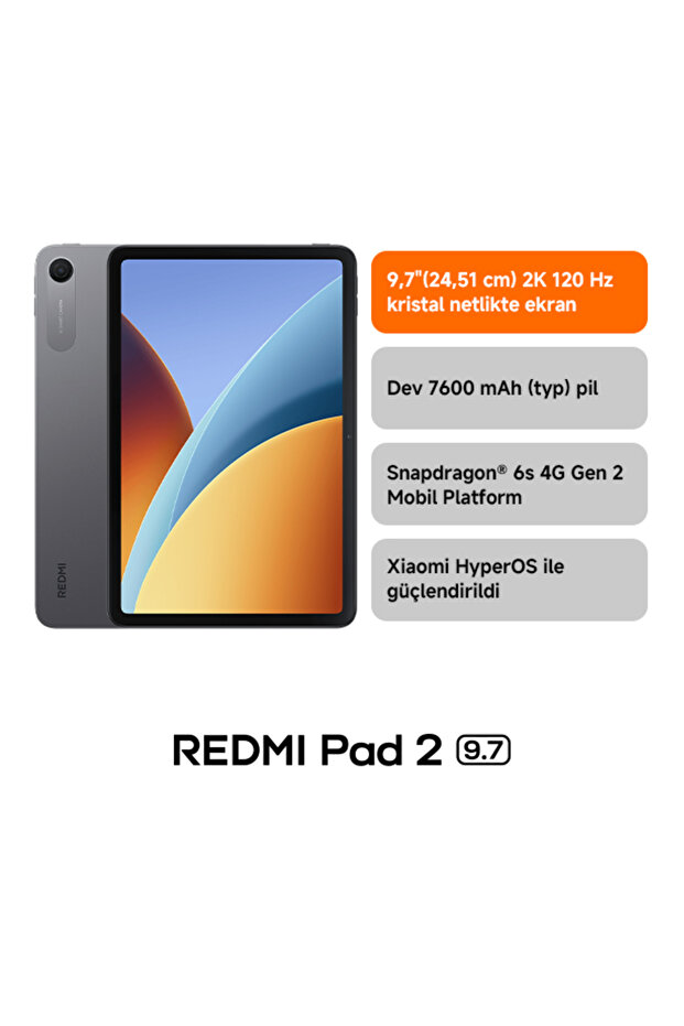 REDMI Pad 2 9.7 with Cover 4GB+128GB Gümüş(Xiaomi Türkiye Garantili) - 2