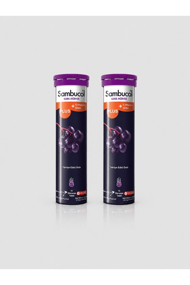 Black Elderberry Effervescent Tablet 15 Tablets Vitamin C and Zinc Containing Food Supplement 2 Pieces