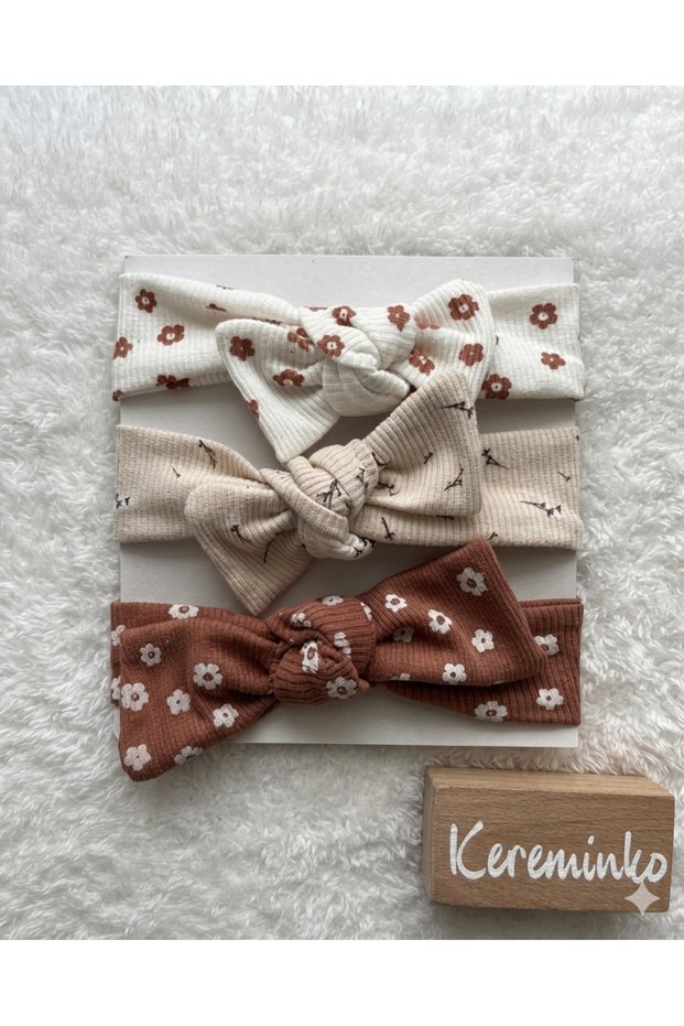 Baby Girl and Child Brown Floral Print Bow Hair Bandanas Set of 3