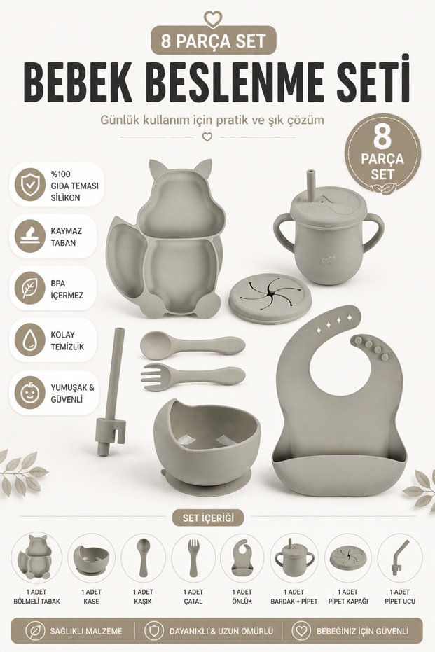 Gray Color Bpa Free Vacuum Silicone Nutrition Set with Squirrel Figure