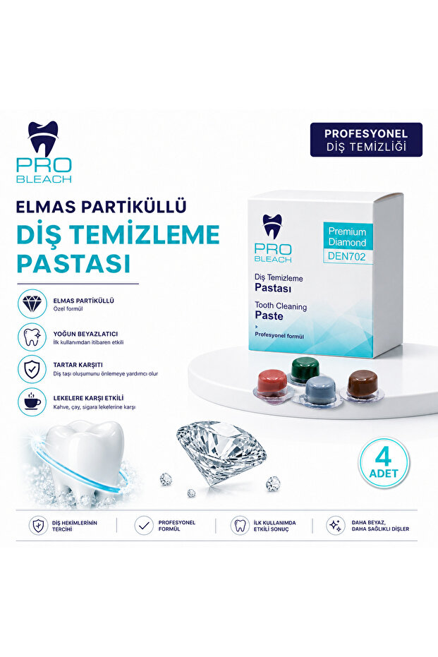 Teeth Cleaning and Whitening Paste 4 Pieces | Intensive Whitening & Anti-Tartar Professional Care with Diamond Particles