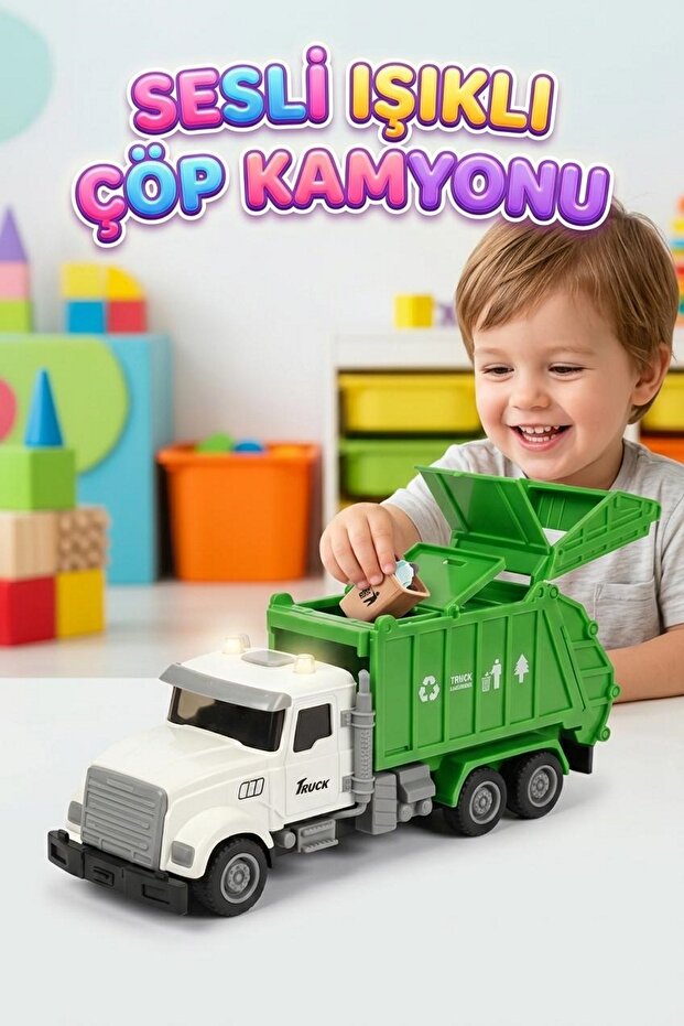 Tıfıl Toys 1:32 Ölçek Işıklı Sesli Oyuncak Çöp Kamyonu