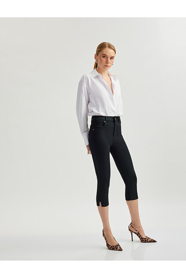 High Waist Cotton Capri Denim Shorts - Tight Fit