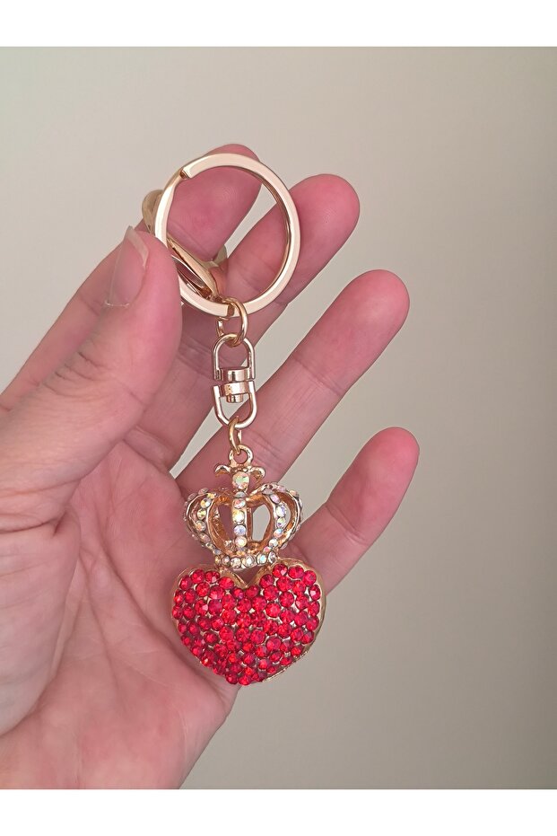 Red Color Stone Heart Figurine Keychain – Stone Detail Bag and Key Accessory