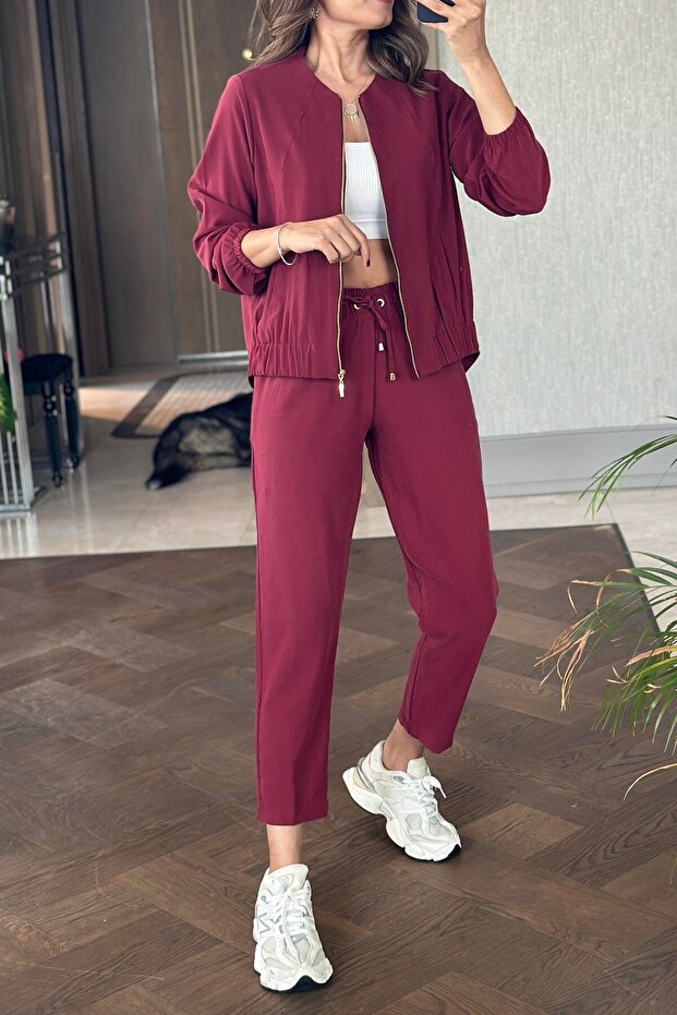 بدلة نسائية بسحاب وخصر مطاطي 4S331