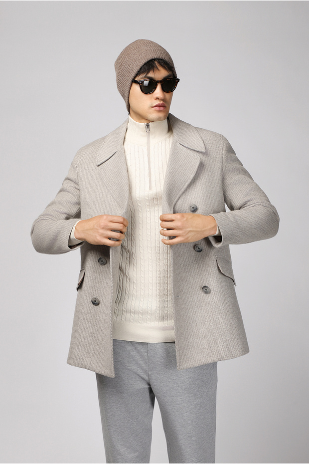 Woolen Patterned Double Breasted Coat - 4