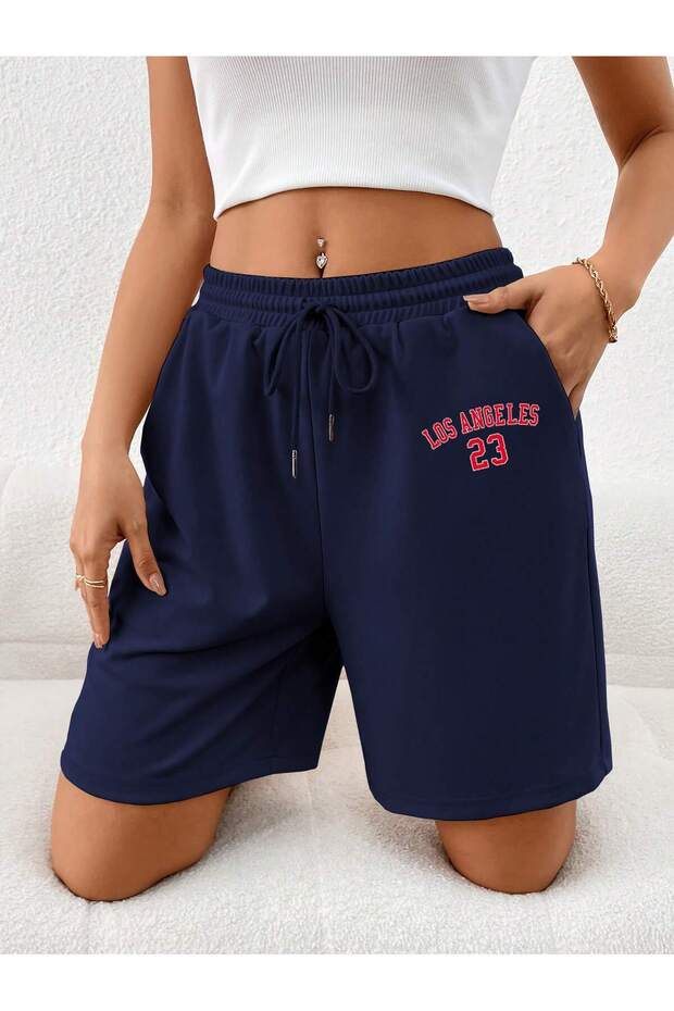 Letter Graphic Drawstring Waist Şort