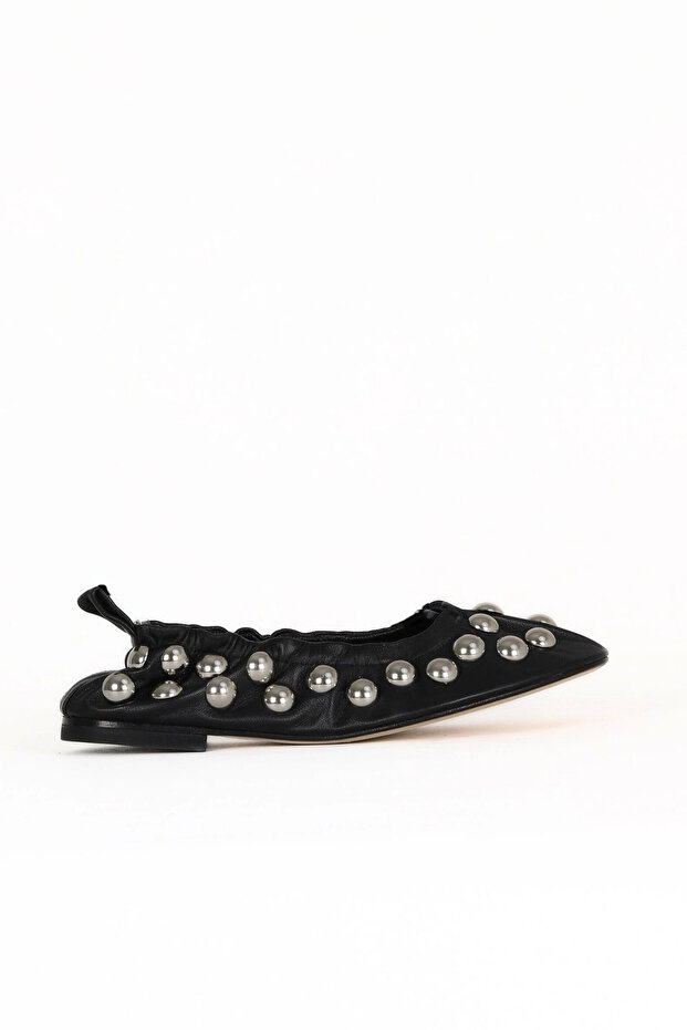 Black Leather Women's Flat Ballerinas 30Wa24223