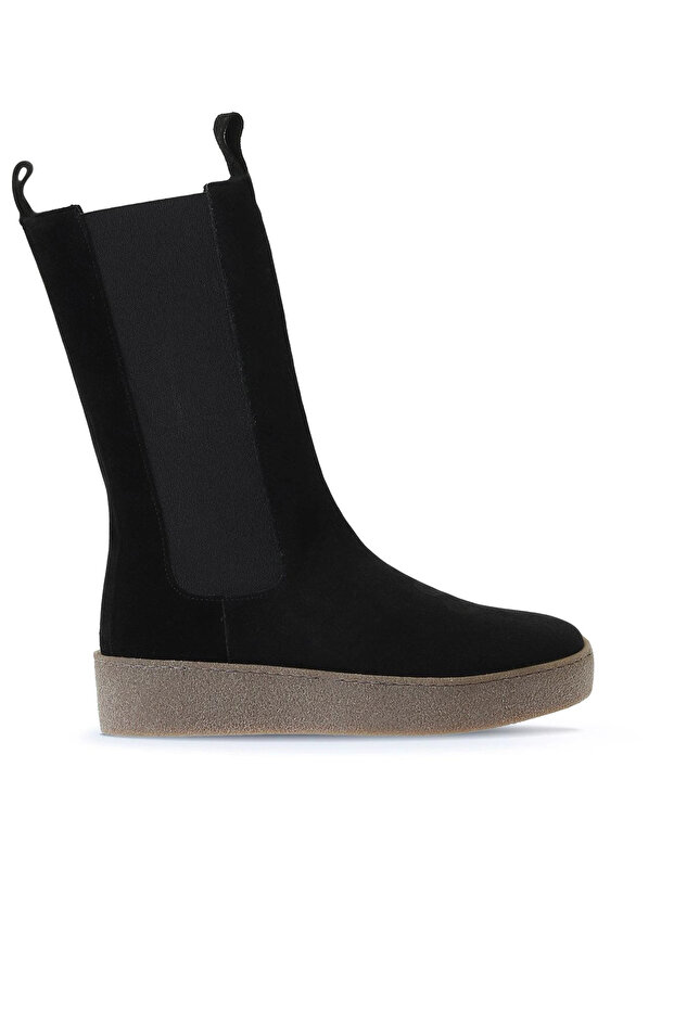 Black Suede Women's Flat Boots 01Wt3004