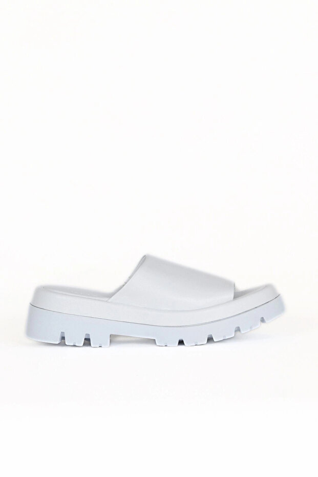 White Leather Women's Flat Slippers 01Wu7308