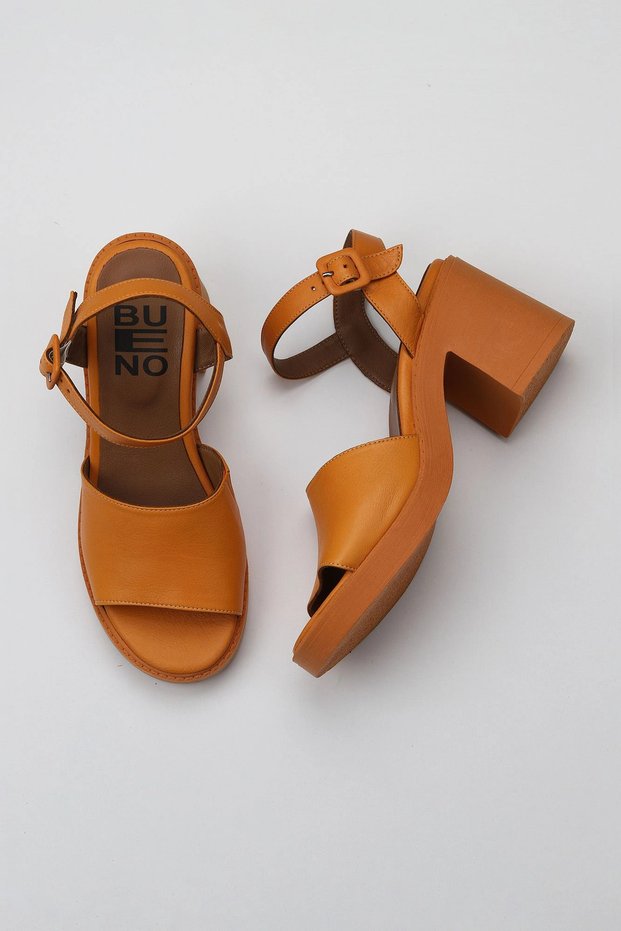 Orange Leather Women's Heeled Sandals 01Wy12502