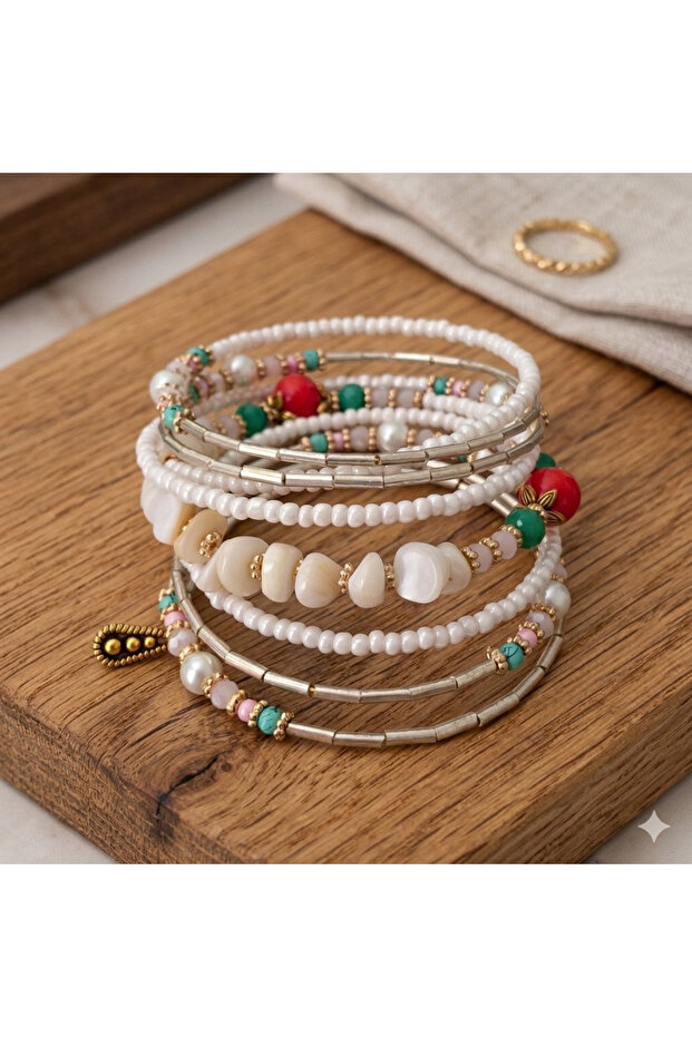 Handmade Women's Authentic Wrapped Multiple Natural Stone Bracelet