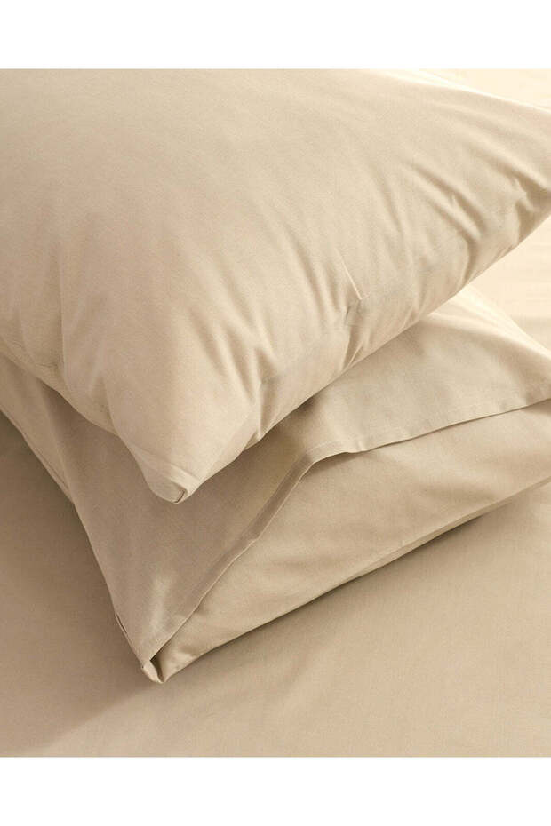 Beige 3-Piece Solid Flat Sheet (Double Size) - 4