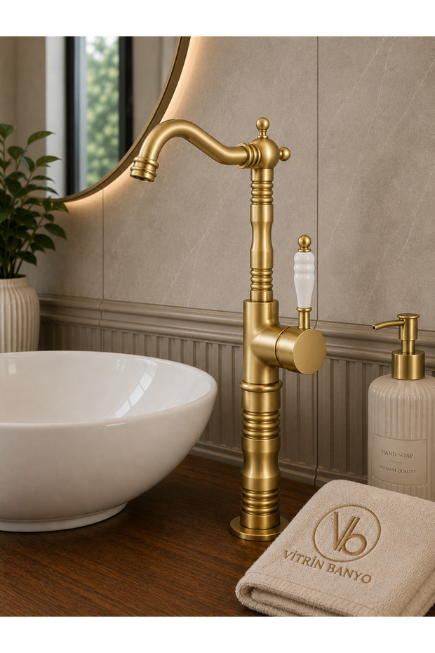 Matte Gold Bowl Sink Faucet | High Body Premium Faucet with Ceramic Handle