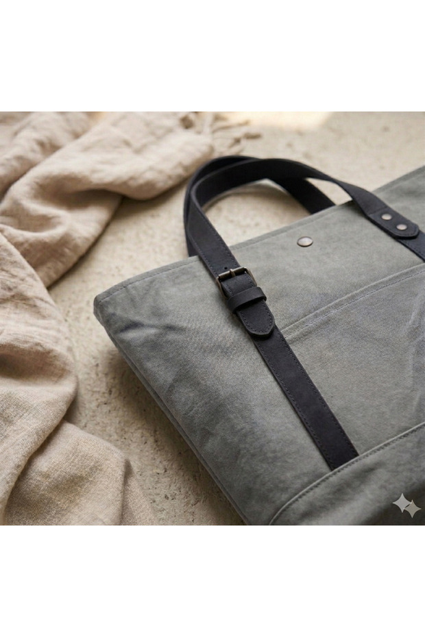 Waxed Canvas Shoulder Bag - Magnetic, Daily Use, Extra Pocket, Tote Bag - 7256