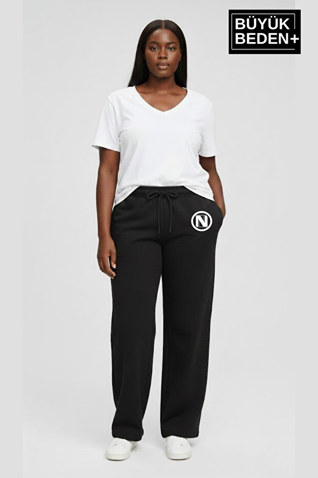 Women's Large Size N Logo Printed Relaxed Fit Patchwork Slim Sweatpants Spr26Eak952-4