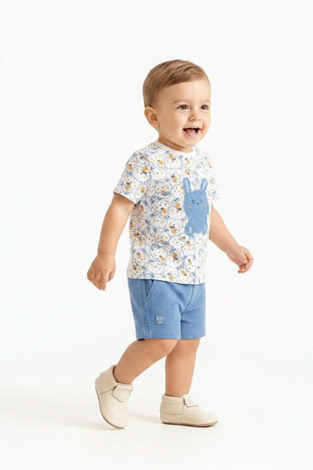 Baby Boy 2-Piece Summer Set Rabbit Printed T-Shirt Shorts Set (3-18 Months)