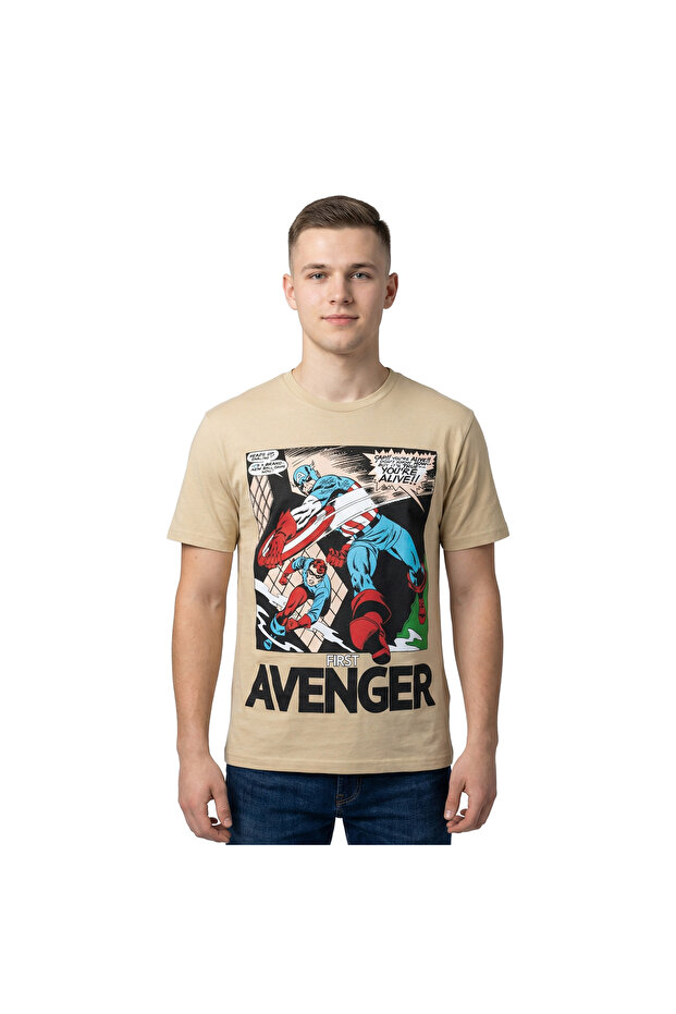Men’s Captain America “First Avenger” Graphic T-Shirt – Beige