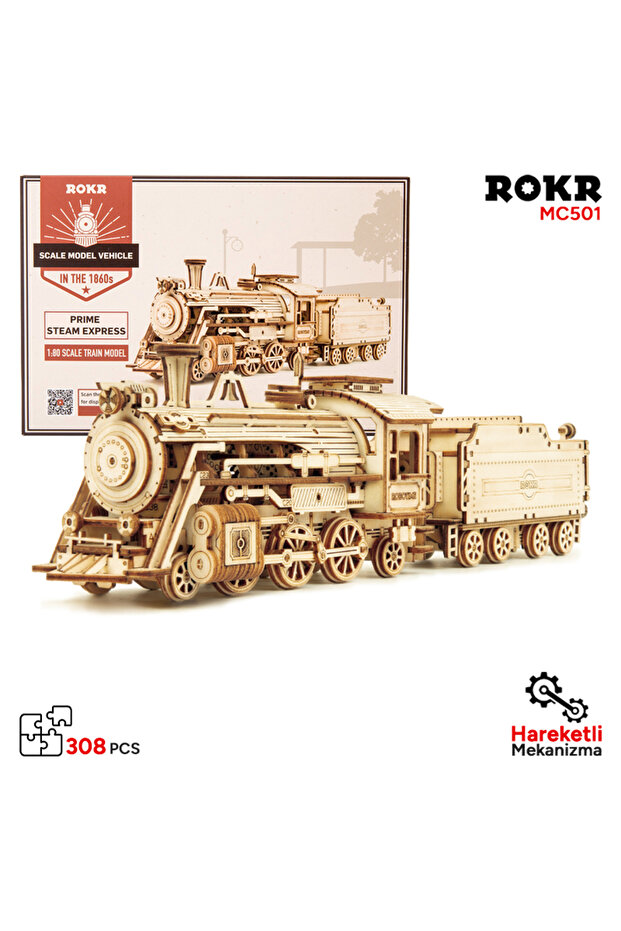 MC501 Lokomotif Tren (Prime Steam Express) DIY Minyatür Maket Model Seti Ahşap 3D Wooden Puzzle - 1