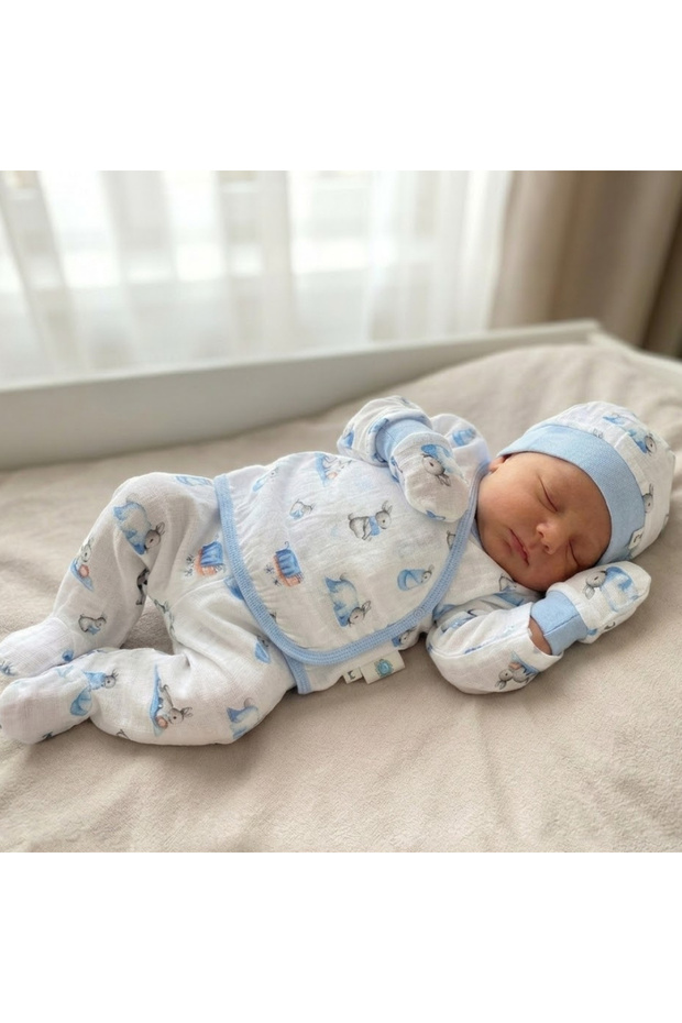 100% Cotton Newborn Hospital Discharge Set - Bebe Lapin 4 Pieces