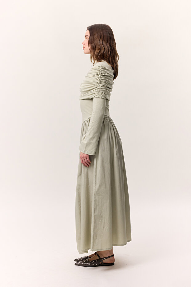 ROCHIE LUNGĂ CU FUSTE LARGI VERDE - 7