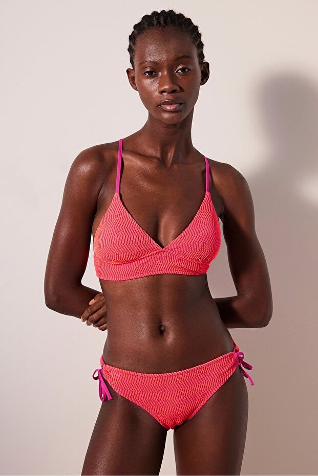 Jose Ring Textured Orange Bikini Bottom - 3