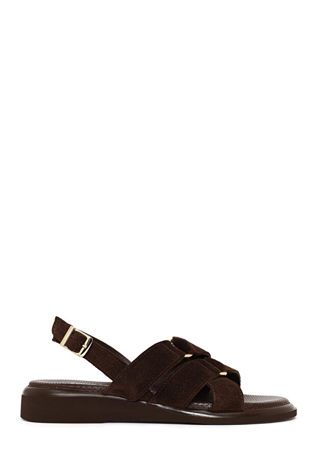 Women's Brown Buckle Suede Leather Sandals 26Sfd361910