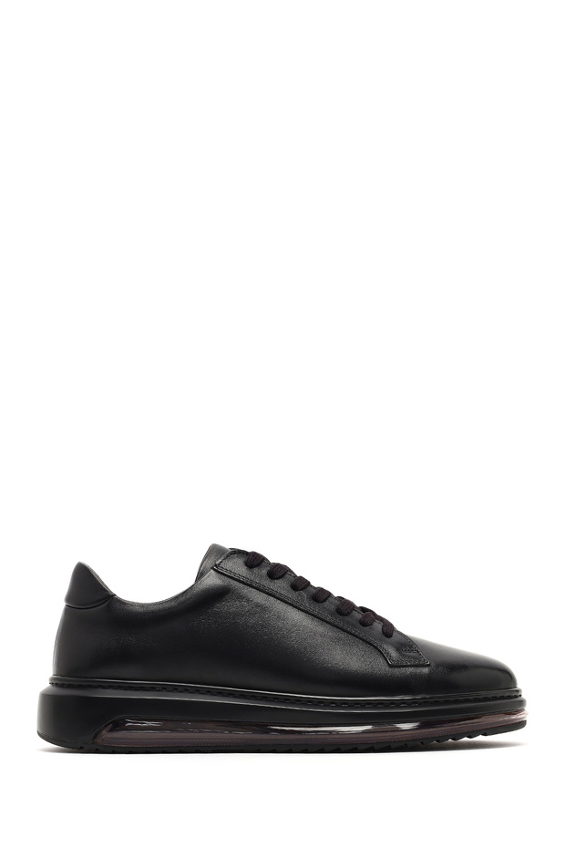 Men's Black Lace-Up Thick Soled Genuine Leather Sneaker, Winter Sports Shoes 25Wfd631018