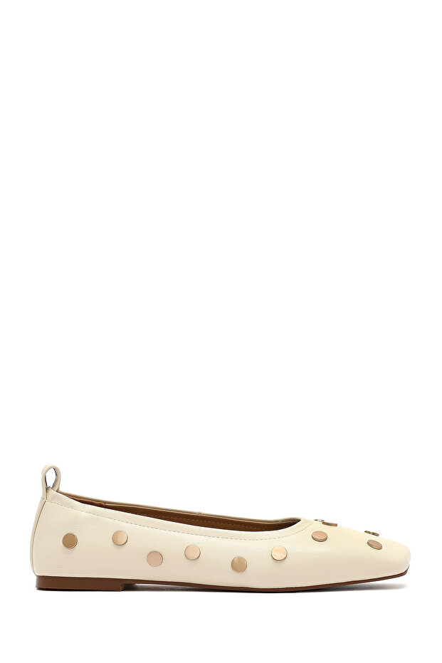 Women's Cream Stone Genuine Leather Ballerinas, Summer Shoes 25Sfd494018