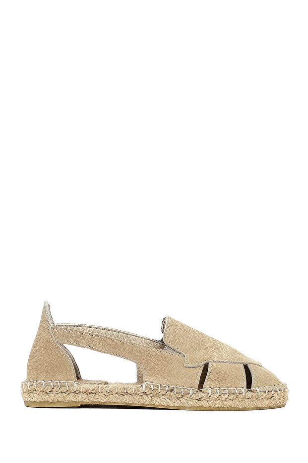 Women's Beige Suede Leather Espadrille Sandals 26Sfd205410