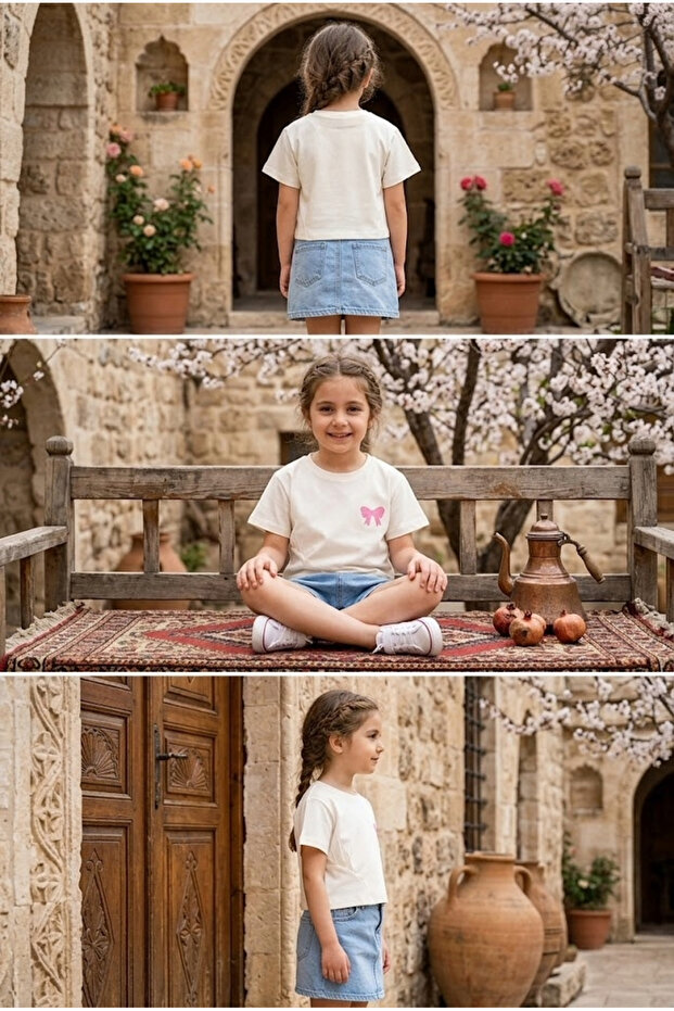 Girl's T-Shirt with Bow Print