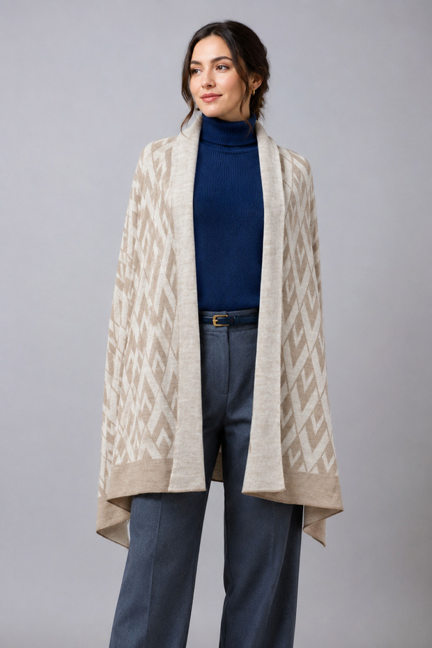 V Patterned Knitwear Shawl - 1