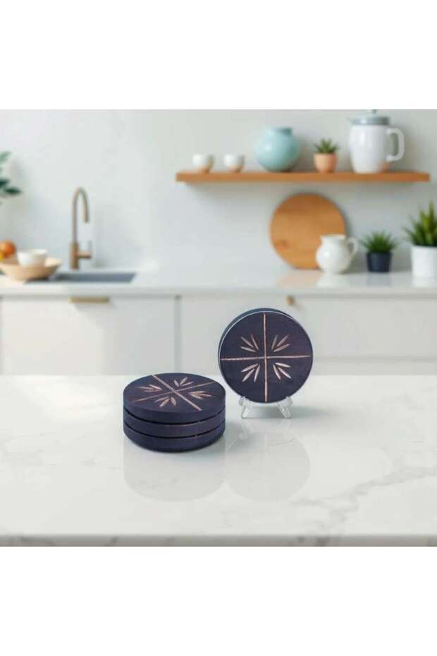 Earthy House Acacia 4-piece Coaster D10.1x5cm -black