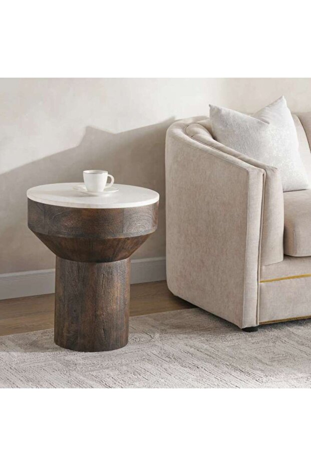 Abelia End Table Marble - White & Brown