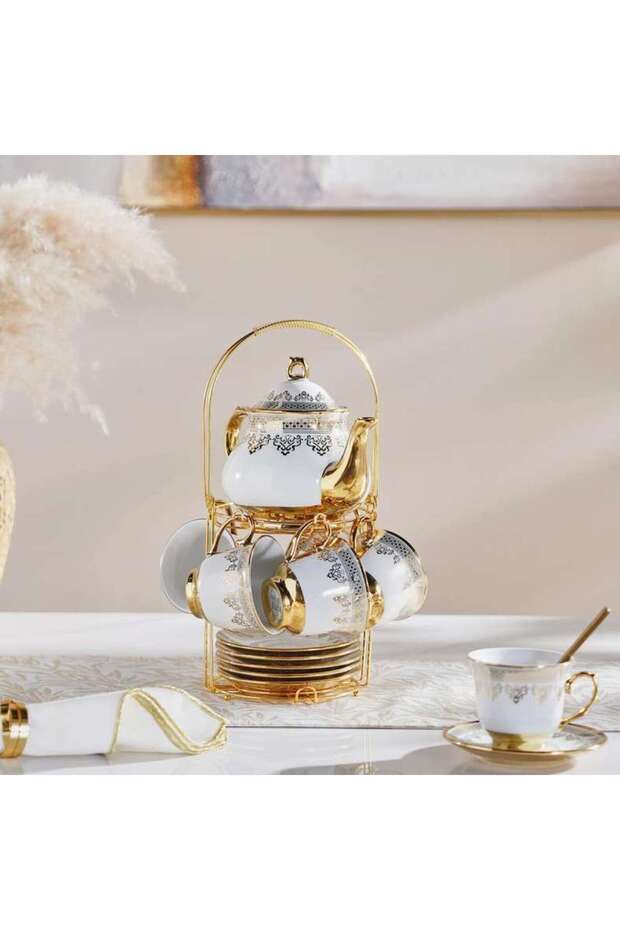 Kenzi 14-piece Tea Set - Cup 220ml + Pot 950ml -white & Gold