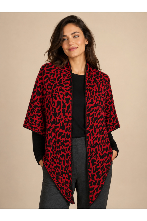 Leopard Patterned Knitwear Triangle Shawl - 1