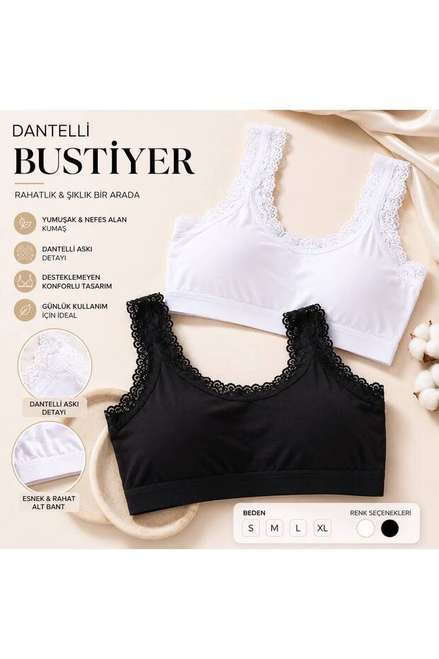 Women's Cotton 2 Pieces Lace Padded Half Tank Top Thick Strap Bra