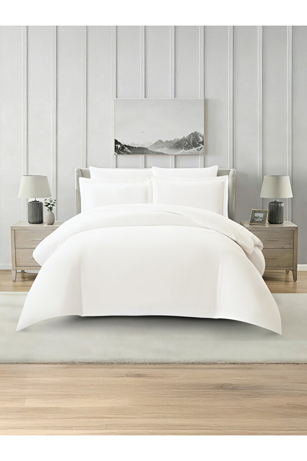 Solid 6-Pc Duvet Cover Set, King Size 220×240cm, Brushed Microfiber, Printed Shams, (Without Filler)
