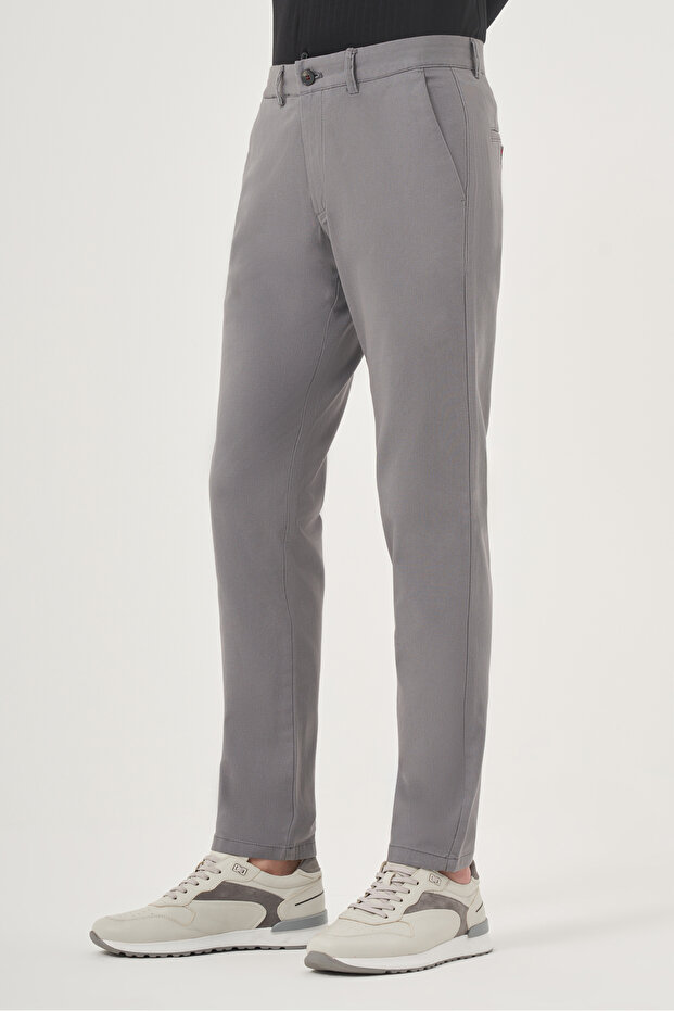 Men's Gray Summer Cotton Side Pocket Slim Fit Chino Pants