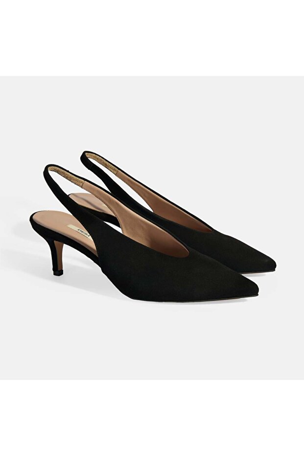Black Women's Suede Slingback Heeled Shoes