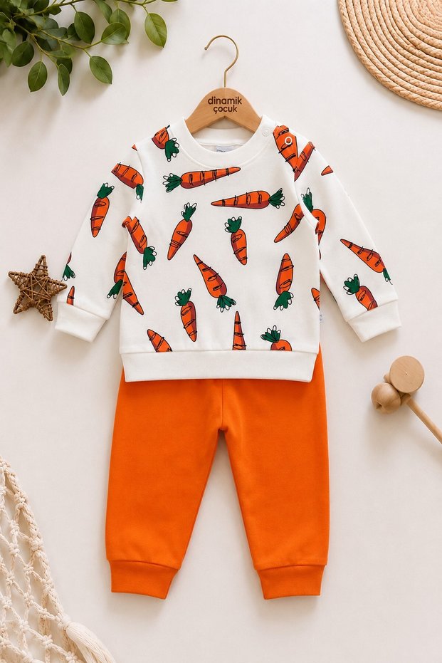 Carrot Printed Baby Set Seasonal 2-Piece Top and Bottom Unisex Monthly 3-6-9-12 Months