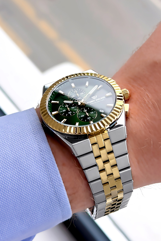 All Functions Working - Silver Gold - Steel Band - Waterproof - Men's Watch - with Special Box Tw2010C4