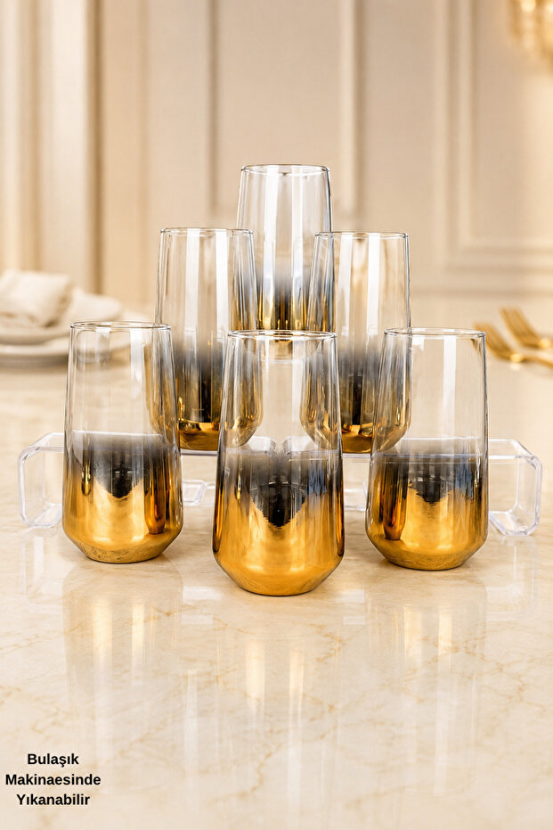 Lal Big Series Titanium Coated Glass Modern Cup - 6 Pieces Water Cup