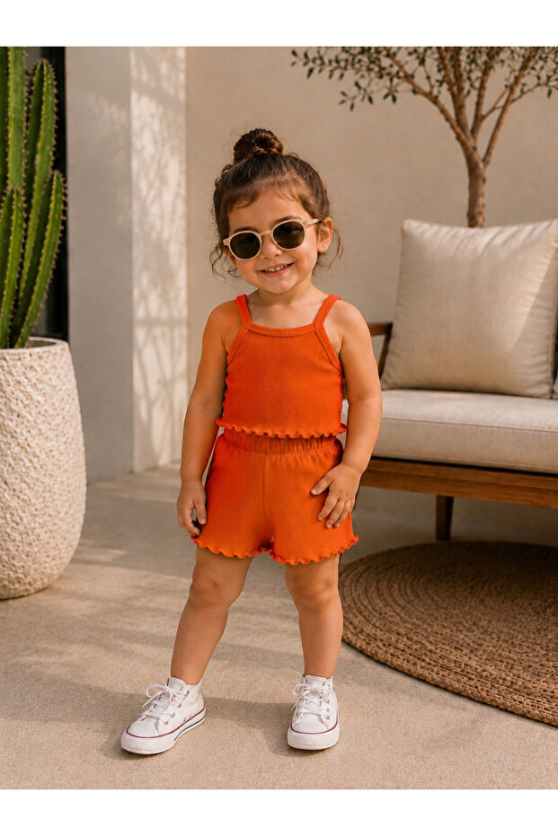 ORANGE BABY RIB KNIT RIBBED CROP BODY SET