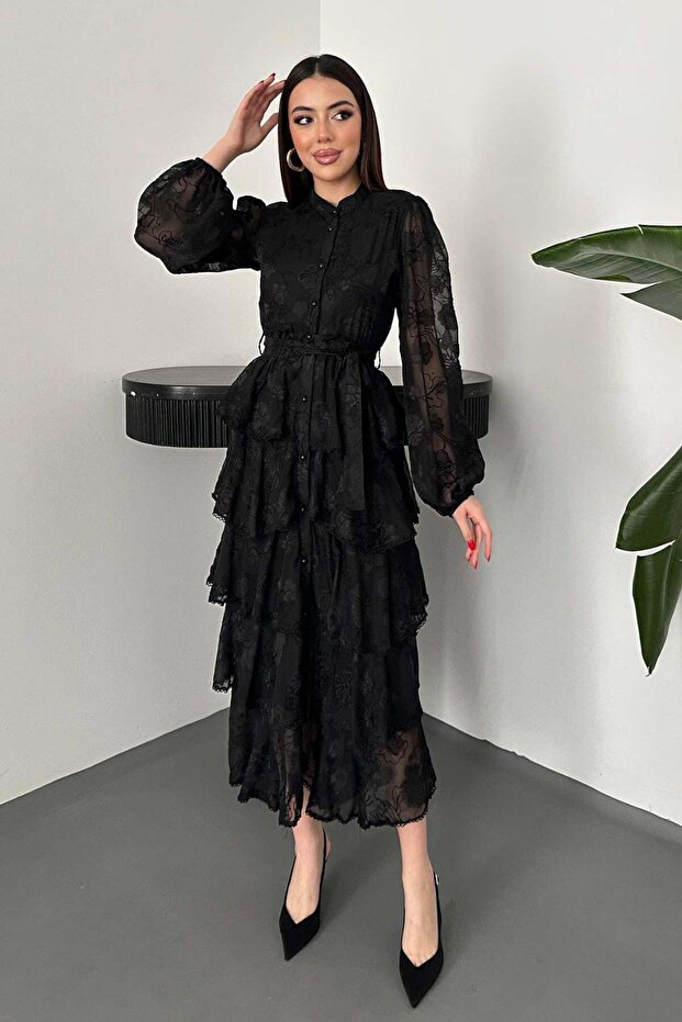 Volant striped layered dress - 1