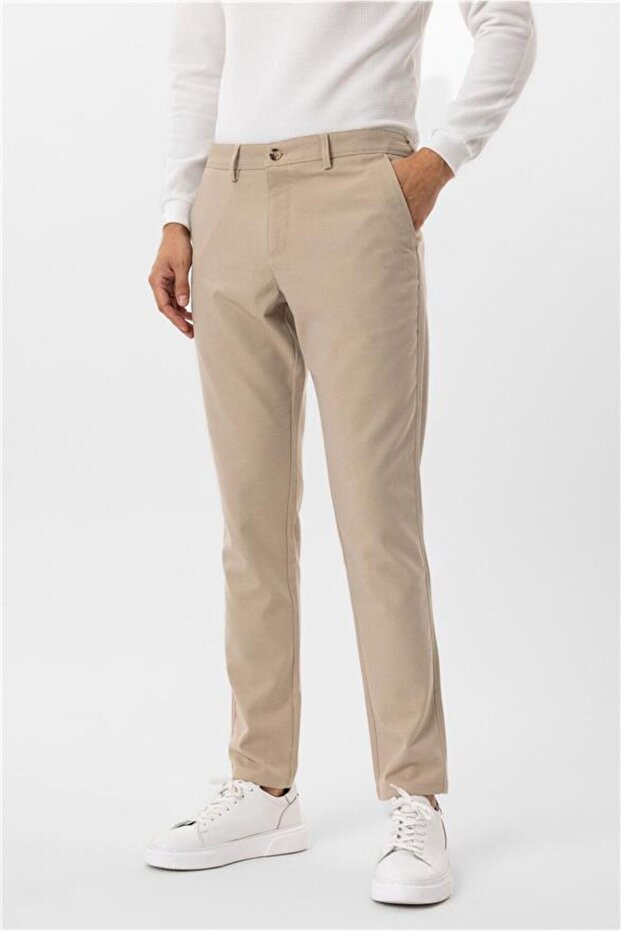 Bej Slim Desenli Pantolon - 2
