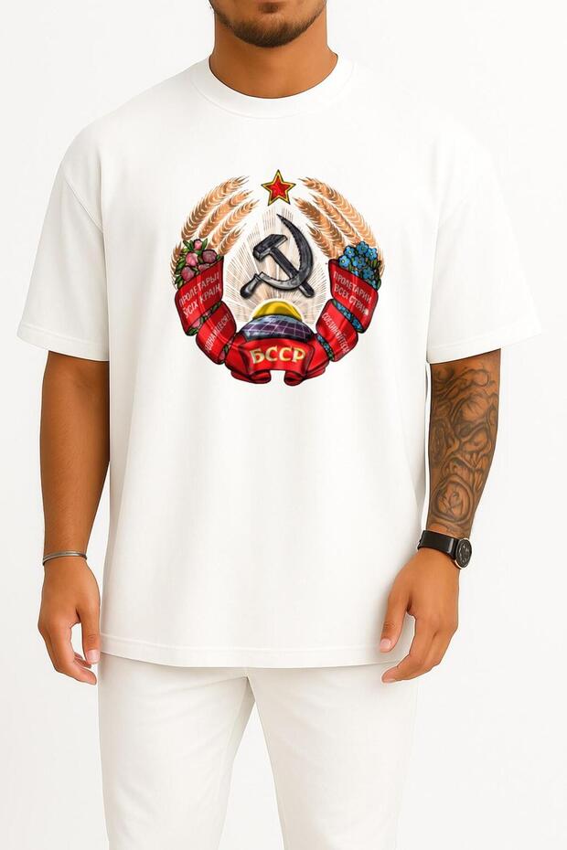 Oversized Byelorussian Soviet Socialist Republic Flag Chest Design Unisex T-Shirt
