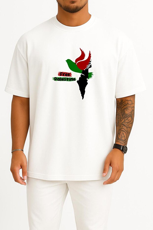 Oversize Free Palestine Unisex T-Shirt with Chest and Back Design